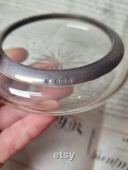 Antique Silver and Glass Vanity Powder Jar with Mirror Inside Lid