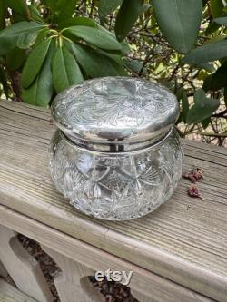 Antique Sterling American Brilliant Cut Glass Crystal Dresser Jar
