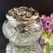 Antique Sterling American Cut Glass Dresser Jar with Roses Monogram, Art Nouveau Vanity Powder Jar, Sterling Repousse Dressing Table Jar