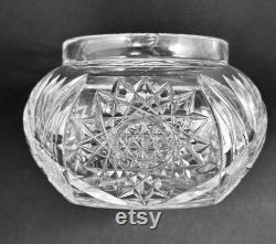 Antique Sterling American Cut Glass Dresser Jar with Roses Monogram, Art Nouveau Vanity Powder Jar, Sterling Repousse Dressing Table Jar
