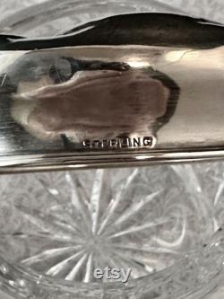 Antique Sterling American Cut Glass Dresser Jar with Roses Monogram, Art Nouveau Vanity Powder Jar, Sterling Repousse Dressing Table Jar