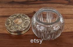 Antique Sterling Silver Repousse and Cut Crystal Powder Jar, Victorian Boudoir Decor, Art Nouveau Style, Early 1900s