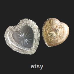 Antique Sterling Silver and Cut Glass Heart Shape Edwardian Vanity Dresser Jar Dish, Birmingham Hallmark c 1903, Floral and Bird Motifs, As Is