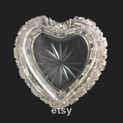 Antique Sterling Silver and Cut Glass Heart Shape Edwardian Vanity Dresser Jar Dish, Birmingham Hallmark c 1903, Floral and Bird Motifs, As Is