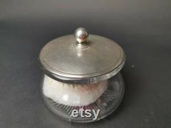 Antique Sterling Silver and Glass Powder Jar or Trinket Box 1918 Fully Hallmarked Birmingham England Art Deco