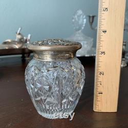 Antique Sterling and Brilliant Period Crystal Powder Jar Repousse Dresser Vanity Decor