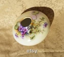 Antique TV Limoges Hair Reciever Hand Painted Victorian Violets Tresseman Vogt Porcelain Floral Shabby Cottage Chic