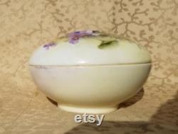 Antique TV Limoges Hair Reciever Hand Painted Victorian Violets Tresseman Vogt Porcelain Floral Shabby Cottage Chic