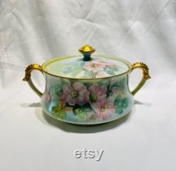 Antique T and V France Round Lidded Tureen with Flowers circa 1900