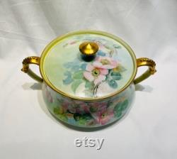 Antique T and V France Round Lidded Tureen with Flowers circa 1900