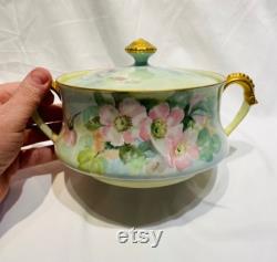 Antique T and V France Round Lidded Tureen with Flowers circa 1900