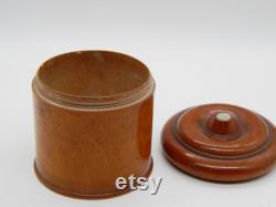 Antique Treen Powder Pot, engine turned Yew with mother-of-pearl insert in lid. Circa 1850. UK delivery.