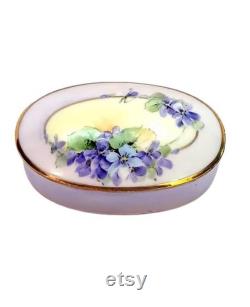 Antique Trinket Box Hand Painted Violets Victorian Hairpin Vintage Vanity Shabby Cottage