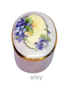 Antique Trinket Box Hand Painted Violets Victorian Hairpin Vintage Vanity Shabby Cottage