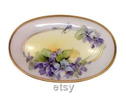 Antique Trinket Box Hand Painted Violets Victorian Hairpin Vintage Vanity Shabby Cottage