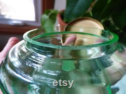 Antique Uranium glass powder jar England petit point roses lid vanity, dresser jar