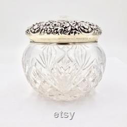 Antique VANITY POWDER JAR Sterling Silver Art Nouveau Repousse Cut Glass Jar Pot Unger Brothers