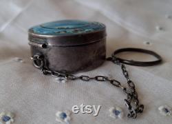 Antique VTG Webster Co Sterling Silver Guilloche Enamel Finger Compact Box Ring, Antique Sterling Chatelaine Powder Compact by Webster