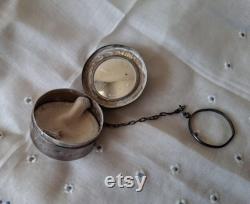 Antique VTG Webster Co Sterling Silver Guilloche Enamel Finger Compact Box Ring, Antique Sterling Chatelaine Powder Compact by Webster