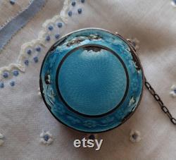 Antique VTG Webster Co Sterling Silver Guilloche Enamel Finger Compact Box Ring, Antique Sterling Chatelaine Powder Compact by Webster