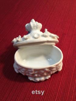 Antique Victorian 1880 s Porcelain Trinket Jewelry Box with Lid Royal Crown, Scepter and Sword Souvenir Fairing Gift