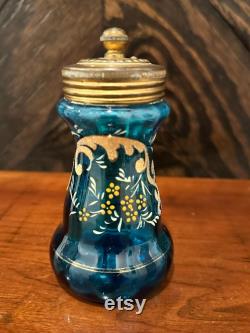 Antique Victorian Blue Bohemian Glass Powder Jar