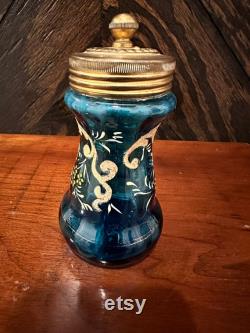 Antique Victorian Blue Bohemian Glass Powder Jar