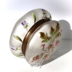Antique Victorian Bohemian Moser Frosted Glass floral Enamel Vanity Box