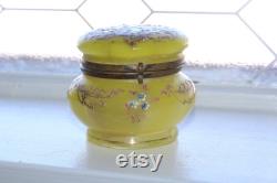 Antique Victorian Enameled Yellow Glass Powder Jar