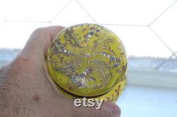 Antique Victorian Enameled Yellow Glass Powder Jar