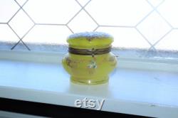 Antique Victorian Enameled Yellow Glass Powder Jar