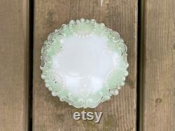 Antique Victorian Floral Green and Gold Painted Milk Glass Vanity Powder Jar Powder Box Trinket Dish Antique Dresser Tray Accessories
