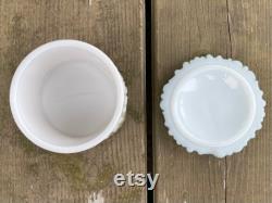 Antique Victorian Floral Green and Gold Painted Milk Glass Vanity Powder Jar Powder Box Trinket Dish Antique Dresser Tray Accessories