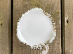 Antique Victorian Floral Green and Gold Painted Milk Glass Vanity Powder Jar Powder Box Trinket Dish Antique Dresser Tray Accessories