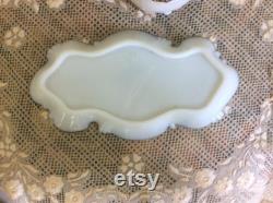 Antique Victorian Milk Glass Vanity Tray and Powder Box, Hand Painted Pansies