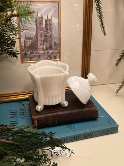 Antique Victorian Pressed Milk Glass Vanity Jar with Sculptural Royal Crown Handle Ca. 1900-19108