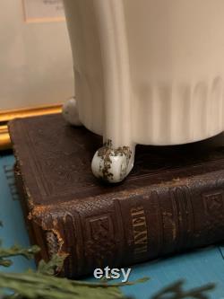 Antique Victorian Pressed Milk Glass Vanity Jar with Sculptural Royal Crown Handle Ca. 1900-19108