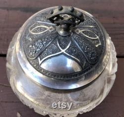 Antique Victorian Shreve and Co Sterling Powder Box, Silver Plate Powder Box, Cut Pressed Glass, Glass paperweight, 1850 s, American Victorian