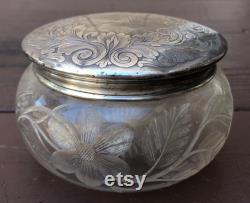 Antique Victorian Shreve and Co Sterling Powder Box, Silver Plate Powder Box, Cut Pressed Glass, Glass paperweight, 1850 s, American Victorian