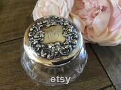 Antique Victorian Sterling Silver Powder Box Victorian Vanity Box Crystal Cut Glass Monogrammed