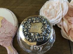 Antique Victorian Sterling Silver Powder Box Victorian Vanity Box Crystal Cut Glass Monogrammed