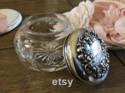 Antique Victorian Sterling Silver Powder Box Victorian Vanity Box Crystal Cut Glass Monogrammed