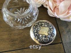 Antique Victorian Sterling Silver Powder Box Victorian Vanity Box Crystal Cut Glass Monogrammed