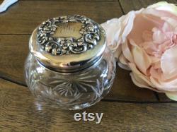 Antique Victorian Sterling Silver Powder Box Victorian Vanity Box Crystal Cut Glass Monogrammed