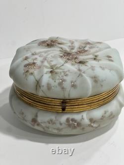 Antique Victorian Wavecrest Swirl Hinged Enameled Glass Powder Box 7in X 4in