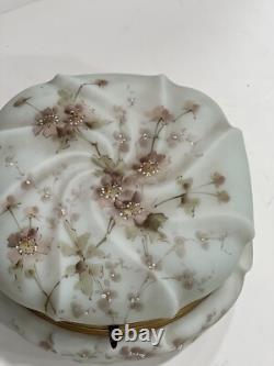 Antique Victorian Wavecrest Swirl Hinged Enameled Glass Powder Box 7in X 4in