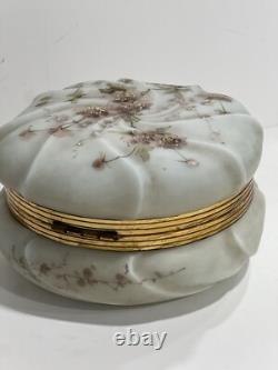 Antique Victorian Wavecrest Swirl Hinged Enameled Glass Powder Box 7in X 4in