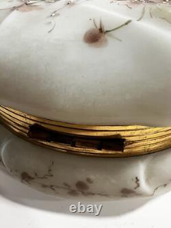 Antique Victorian Wavecrest Swirl Hinged Enameled Glass Powder Box 7in X 4in