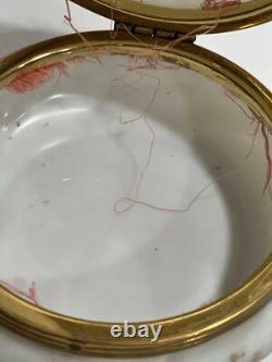 Antique Victorian Wavecrest Swirl Hinged Enameled Glass Powder Box 7in X 4in