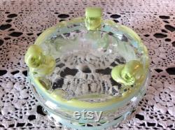 Antique Victorian glass powder box jewelry storage or trinket vessel box Hand painted